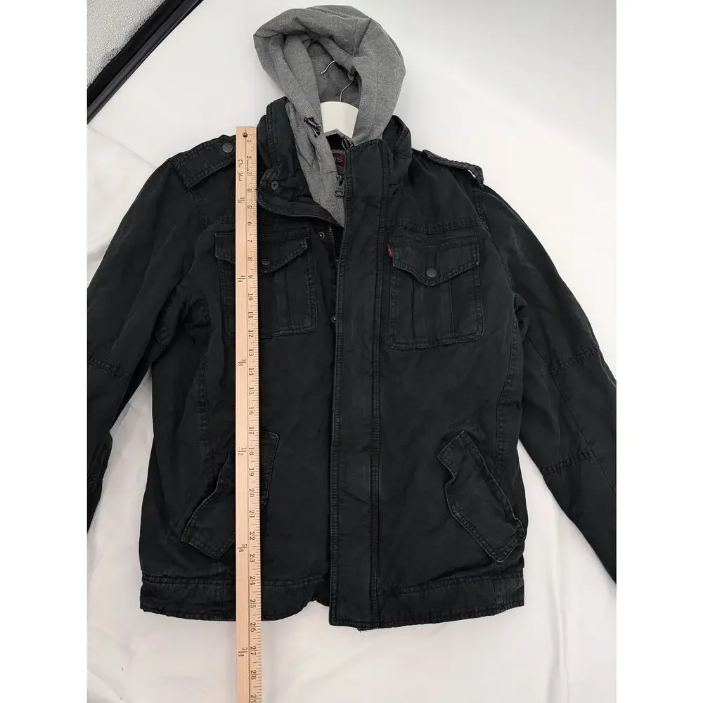 Levi's Sherpa Lined Men's Jacket Small Removable Gray Hood Utility Chore Ranch - Picture 8 of 9